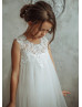 Ivory Lace Tulle Tea Length Flower Girl Dress Ivory Lace Tulle Tea Length Flower Girl Dress